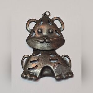 Vintage Tiger Cub Pendant Silver Tone Cast Metal Rustic Cottagecore Jewelry